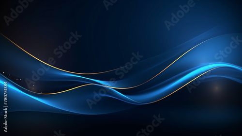 Abstract luxury glowing lines curved overlapping on dark blue background. Template premium award design. 