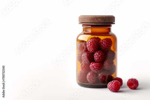 jar of medicine with raspberries instead of pills, health, healthy lifestyle photo
