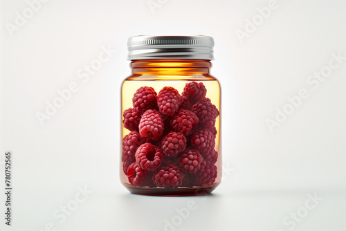 jar of medicine with raspberries instead of pills, health, healthy lifestyle