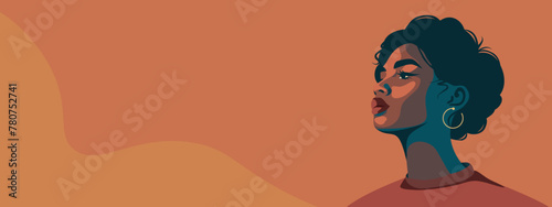  Vector banner place for text black woman african american isolated on a bright background. Femininity, independence. Feminism, gender equality, empowerment concept.