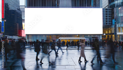 A busy city street with a large white billboard in the background by AI generated image