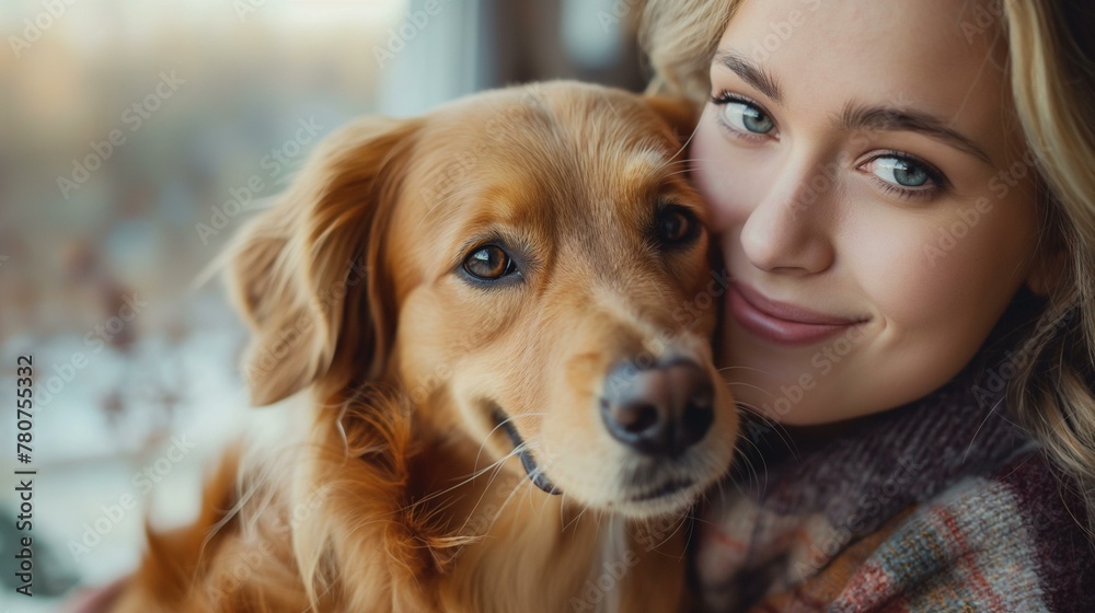 Lifestyle beauty front view adult, woman and her dog