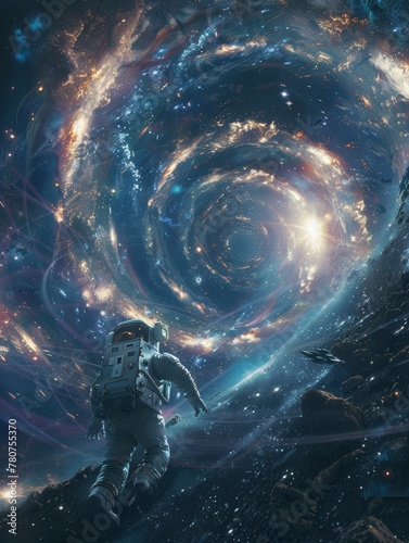 Astronaut Gazing into a Cosmic Vortex