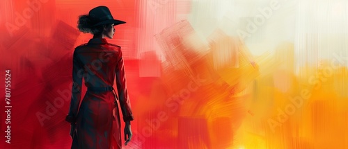 Futuristic red woman fashion dress, woman in red coat and hat