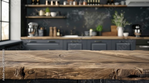 beautiful kitchen on a wooden board to place objects in high resolution and quality