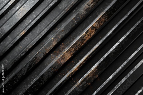 Black metal texture background with diagonal stripes of rusted steel and metallic textures