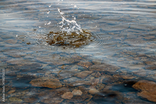 Fototapeta Naklejka Na Ścianę i Meble -  Water with a clean bottom splashes from the stone