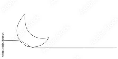 Moon - one single continuous line banner. Vector stock hand drawing illustration isolated on white background for design template decoration greeting card. Editable stroke.