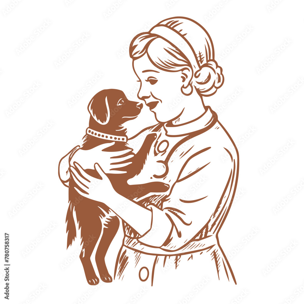 A woman is holding a dog