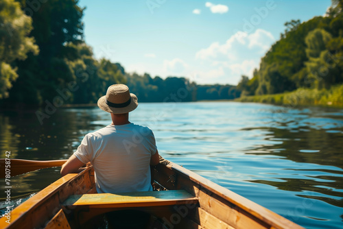 Enjoy the freedom of summer adventures on a peaceful river boat ride photo