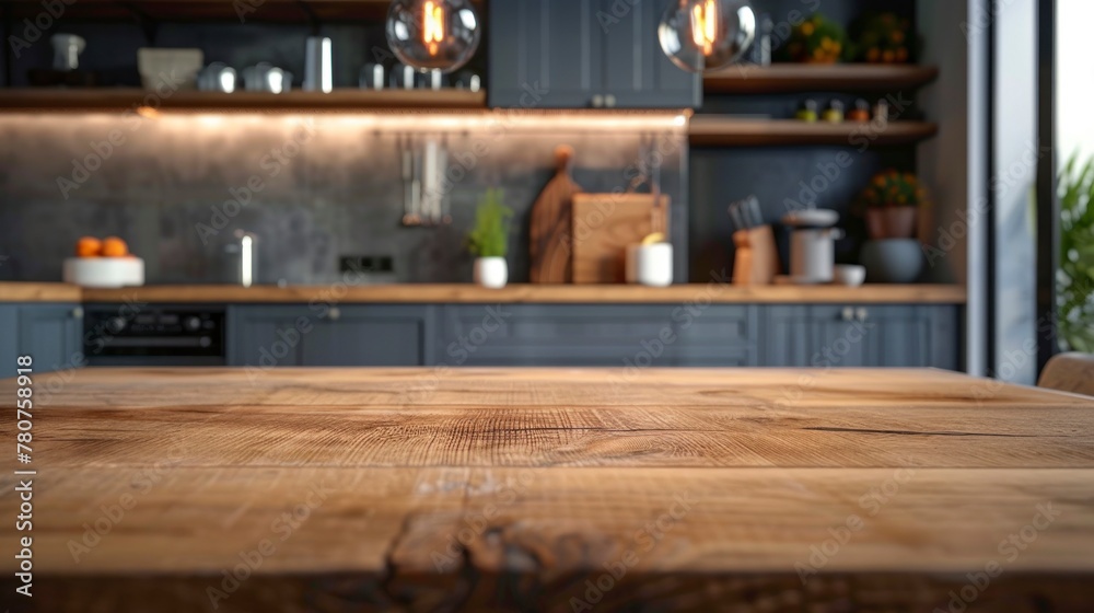 luxury kitchen on a wooden board perfect for placing objects in high resolution