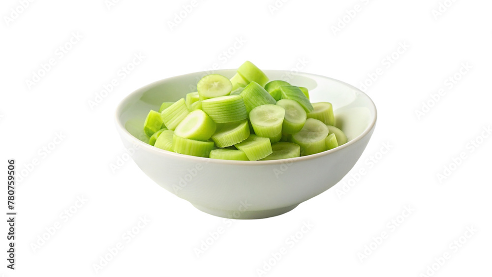 Leek slices in a bowl isolated on transparent background Leek slices in a bowl isolated on transparent background