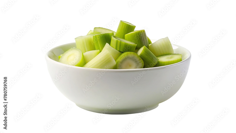Leek slices in a bowl isolated on transparent background Leek slices in a bowl isolated on transparent background
