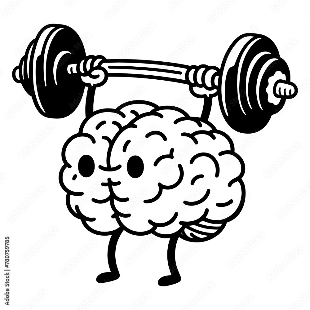 Brain Cartoon Lifting Weights PNG - obrazy, fototapety, plakaty 