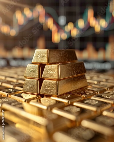 From a rear view angle, illustrate a graphical representation of market trends impacting gold prices