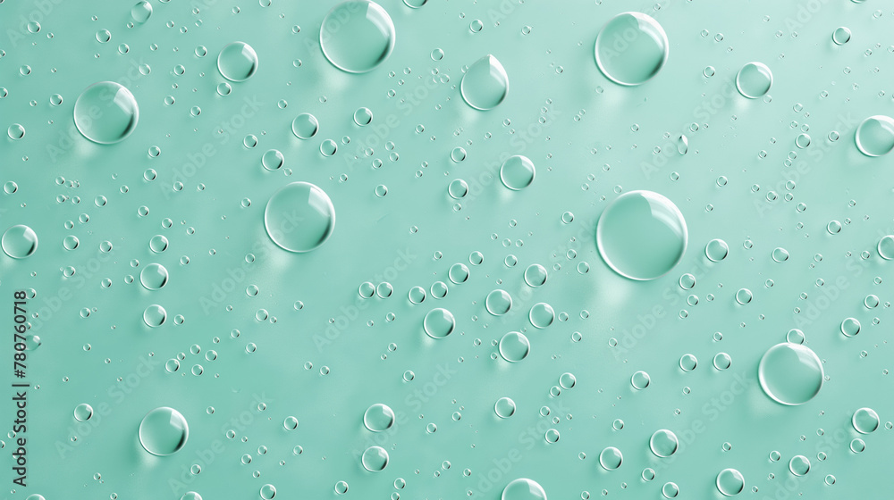 Fresh Aqua Droplets on a Smooth Teal Surface