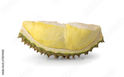 Durian pulp levitate isolated on white background.