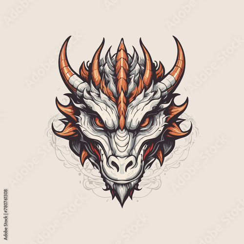 Intricately designed dragon head illustration in vivid colors