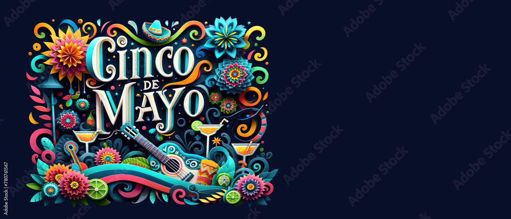 Cinco de Mayo Vibrant Celebration Design - Colorful Illustration with Margaritas, Guitars for Microstock Agency Banners, Festive Event Posters, and Party Templates Cinco de Mayo Vibrant Celebration Design - Colorful Illustration with Margaritas, Guitars for Microstock Agency Banners, Festive Event Posters, and Party Templates
