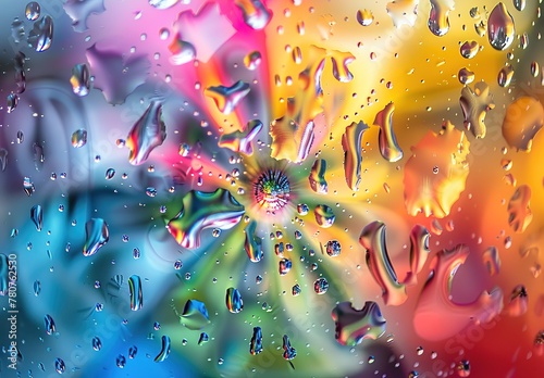 Vibrant colors dance behind raindrops: a mesmerizing combination of nature art captured on window glass