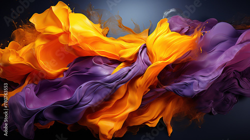 Yellow and Purple Floating Liquid Paint Wavy Background