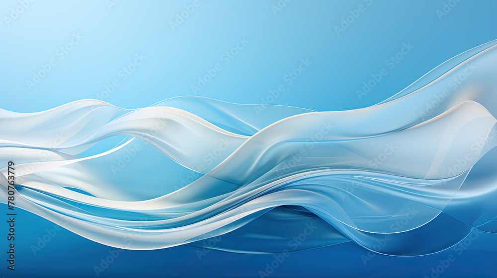 Obraz premium A Single Abstract Art White Silky Fabric Floating Like Scribble Wavy Lines on a Aqua Color Background