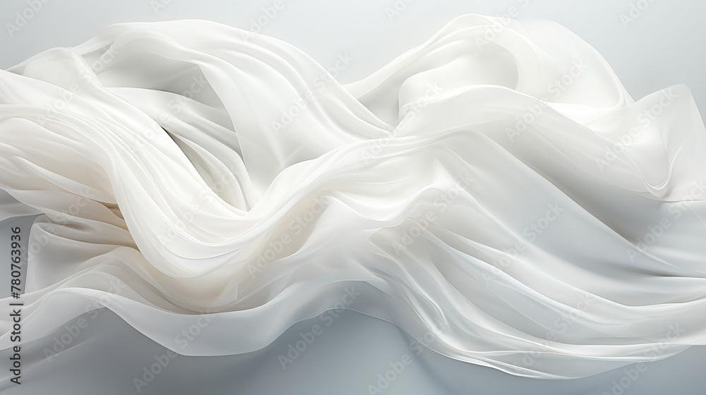 Fototapeta premium Abstract Art White Silky Fabric Floating Like Scribble Wavy Lines on a White Color Background
