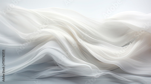 Abstract Art White Silky Fabric Floating Like Scribble Wavy Lines on a White Color Background photo