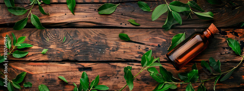 camphor essential oil in a bottle. Selective focus.