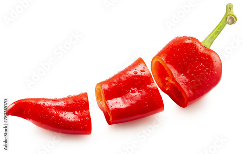red hot chili pepper slices isolated on a white background. Clipping path © Iurii Kachkovskyi