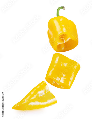 yellow hot chili pepper slices isolated on a white background. Clipping path