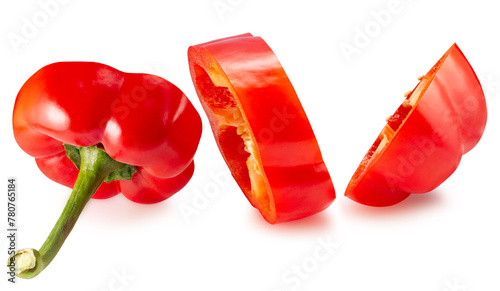 red bell pepper slices isolated on a white background. Clipping path © Iurii Kachkovskyi