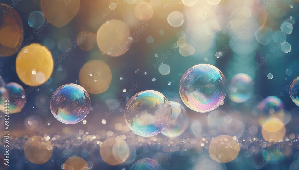 Iridescent Soap Bubbles Floating , Dreamlike Whimsy and Light Play 