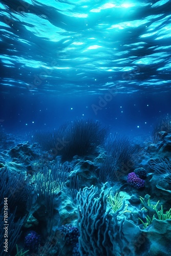 The ethereal glow of the bluest bioluminescent ocean  an underwater dive view V2.