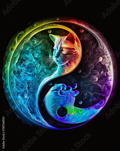 The vibrant world of a RGB cat in a yin-yang composition.