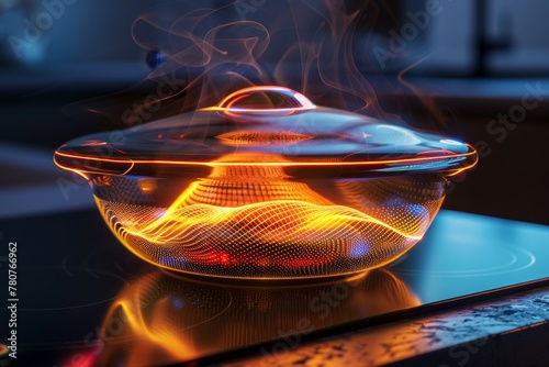 Glass bowl with light on a stovetop photo