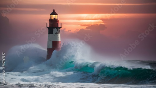 Beacon of Endurance Amidst Turbulent Seas. Concept Resilience, Tough times, Strength, Overcoming obstacles photo