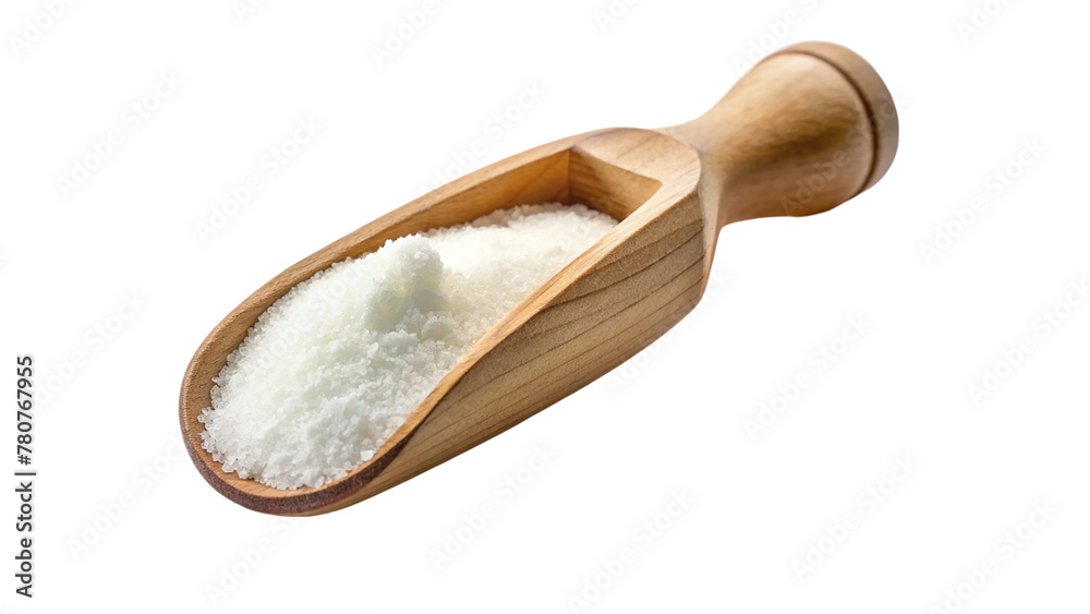 Fototapeta premium Sugar on wooden scoop isolated on transparent background