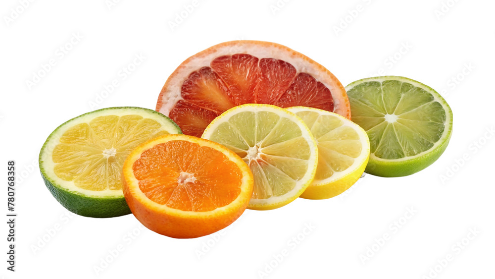 Set of a slices orange, grapefruit ,lime and lemon isolated on transparent background