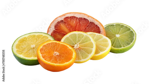 Set of a slices orange, grapefruit ,lime and lemon isolated on transparent background