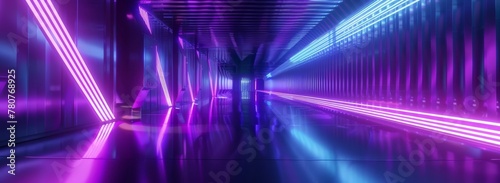 Vivid Purple Neon Lighted Futuristic Tunnel.