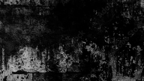 Scary dark horror monochrome background stop motion moving concrete splashed wall texture with creepy light leaks, dirt, grain, grunge scratches, overlays, vintage horror effect	 photo