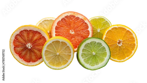 Set of a slices orange  grapefruit  lime and lemon isolated on transparent background