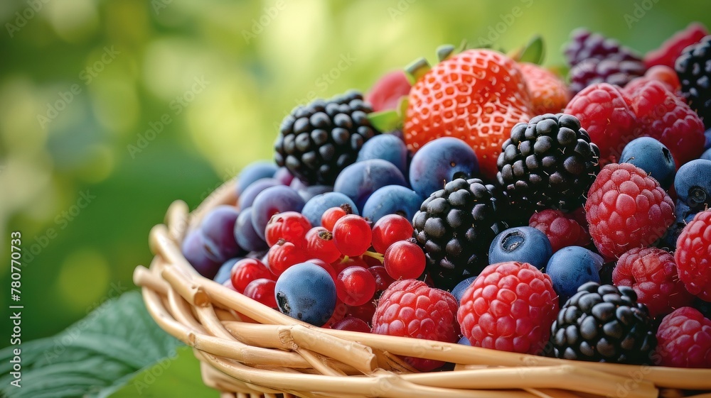 Berries Row Fresh in basket close up. Realistic berry, detailed, vibrant colors. Grocery product menu or package advert. Berries Row Fresh in basket close up. Realistic berry, detailed, vibrant colors. Grocery product menu or package advert.
