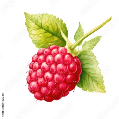 Raspberry detailed illustration, isolated on white background, Minimal. Closeup raspberry. Summertime concept for package, grocery product advertising. Realistic, icon, detailed.