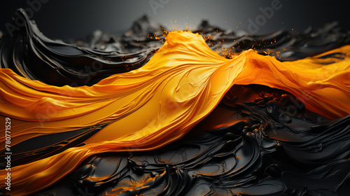 Beautiful Oil Painting of Black and Gold Colors with Smoke and Liquid Wavy Backdrop