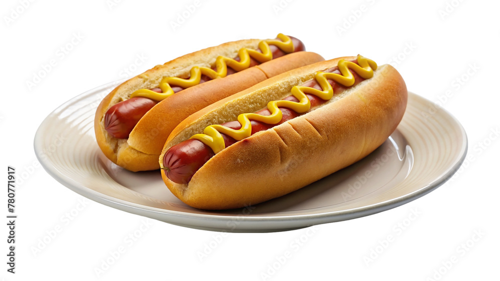 Hot dogs in a plate on transparent background Hot dogs in a plate on transparent background