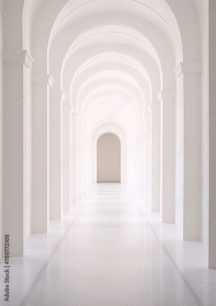 liminal space , long white arched hallway , white , architecture , interior , minimalism