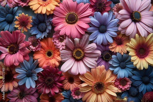 A vibrant selection of gerbera daisies tightly packed together to showcase a stunning spectrum of colors