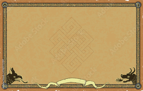 Large Fantasy Parchment with Knot Frame, Banner, Dragons, Viking Knot